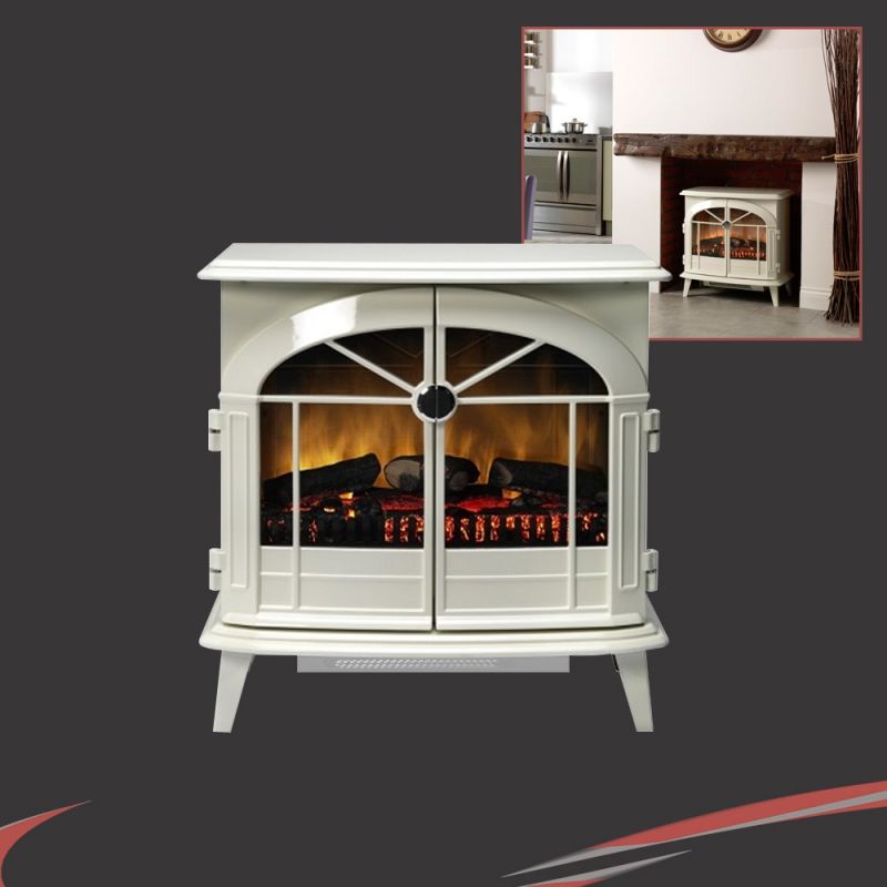 Dimplex 2.0KW Floor Standing "Chevalier" Stove, Coal, Logs, Remote Control White Electric Fire