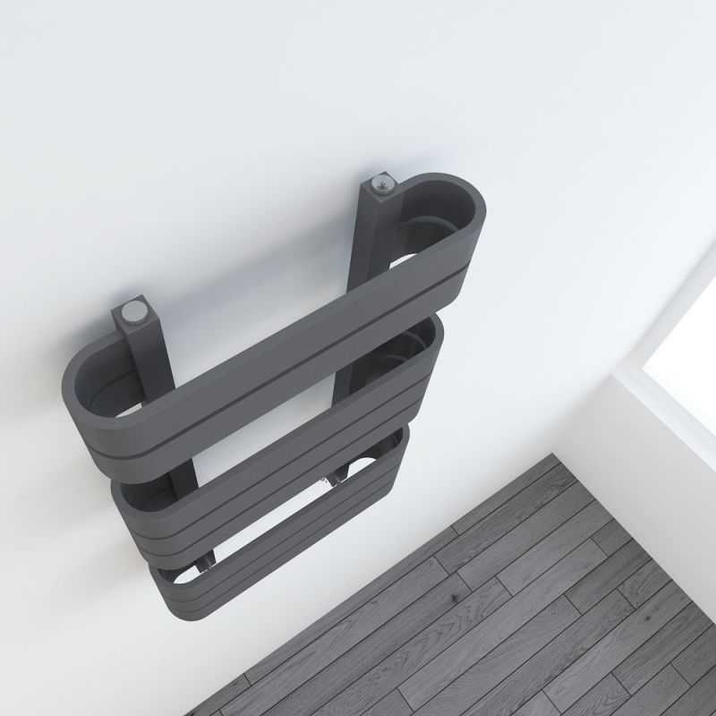 500mm (w) x 850mm (h) Barlo Anthracite Oval Tube Towel Rail